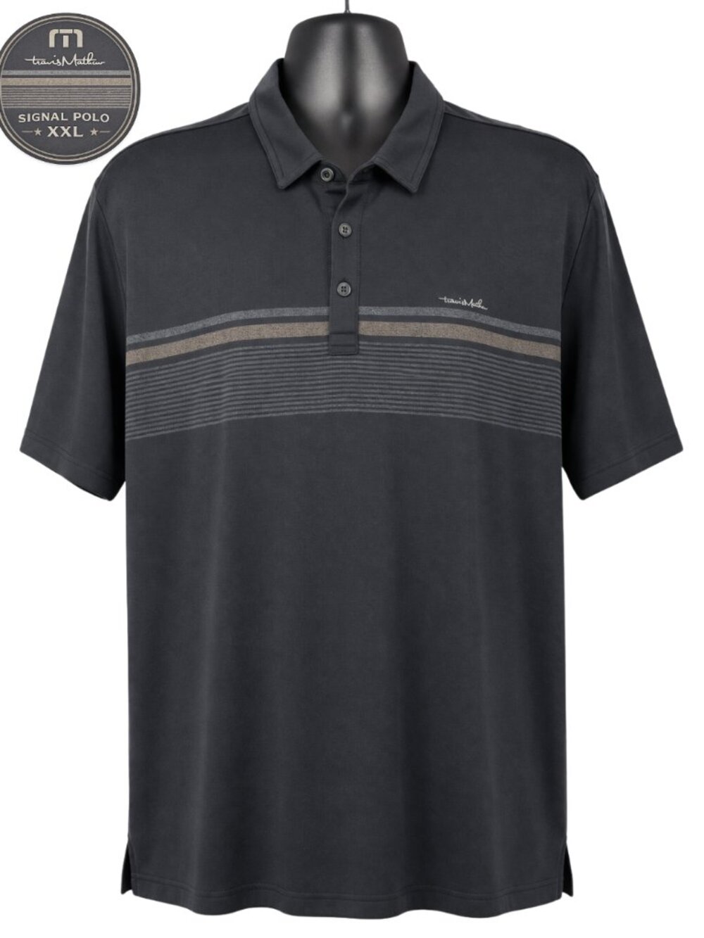 TravisMathew Signal Polo Mens XXL Charcoal Stripe Pima Cotton Blend 1MX399